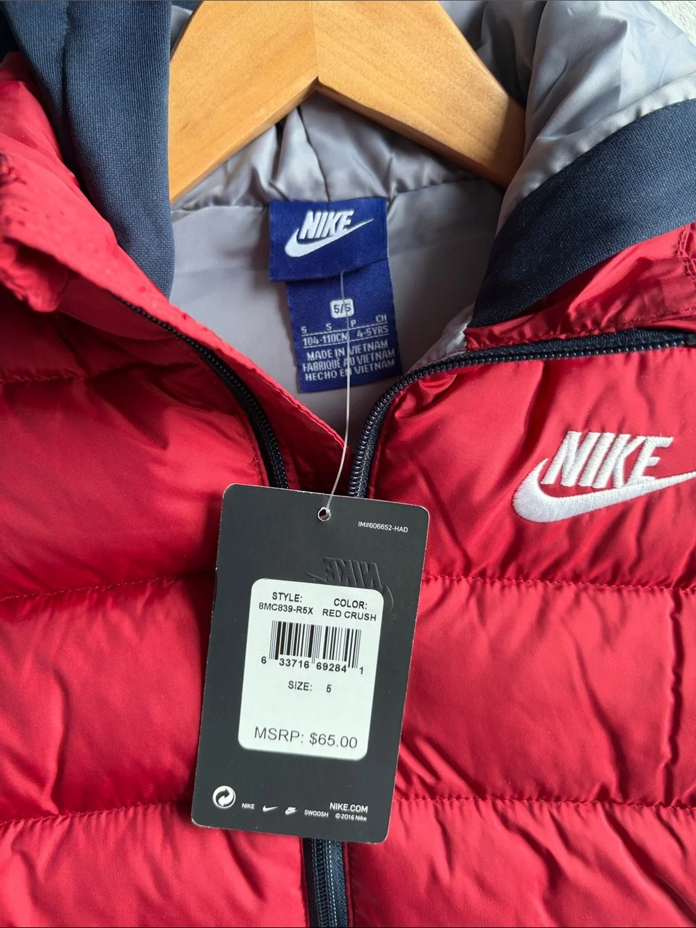 Nike kids red puffer vest jacket